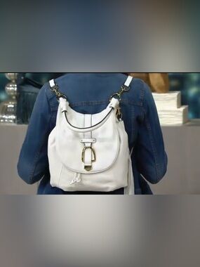 White Pebbled Leather convertible Backpack with Gold Hardware